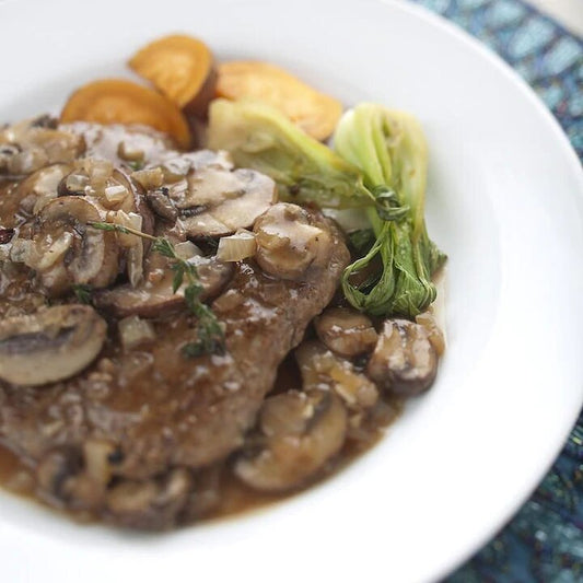 Cubed Top Sirloin with Pan Fried Mushrooms